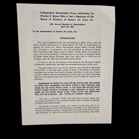 Eastern Air Lines Independent Shareholder Proxy Booklet April 28 1981 Ephemera - Picture 4 of 7